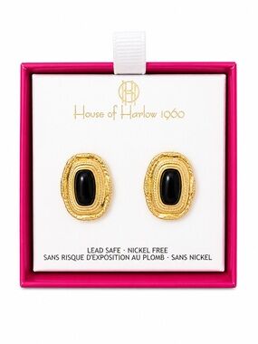 House of Harlow 1960 Gold Oval Earrings with Black Center